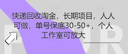 快递回收淘金，长期项目，人人可做，单号保底30-50+，个人工作室可放大-东疆墨鹰的百宝箱