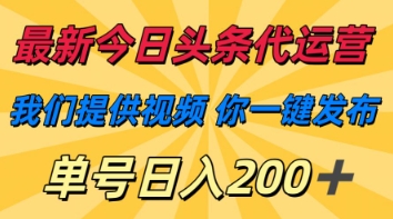 最新今日头条代运营，我们提供视频，你一键发布，单号日入200+【揭秘】-东疆墨鹰的百宝箱