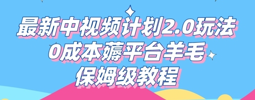 最新中视频计划2.0玩法，0成本薅平台羊毛，保姆级教程-东疆墨鹰的百宝箱