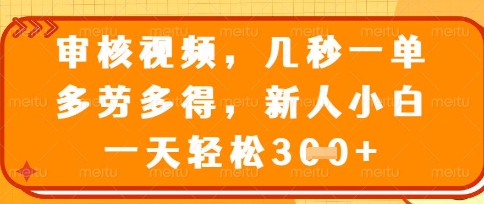 最新审核视频,几秒一单,多劳多得,新人小白一天轻松3张【揭秘】-东疆墨鹰的百宝箱
