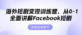 海外短剧变现训练营,从0-1全面讲解Facebook短剧-东疆墨鹰的百宝箱