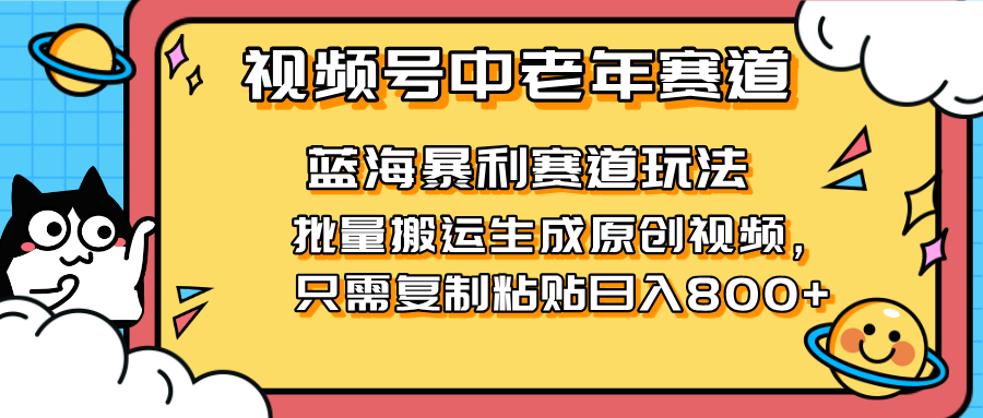 (14314期)2025视频号中老年短视频蓝海暴利风口!复制粘贴搬运视频单日赚800+,无...-东疆墨鹰的百宝箱