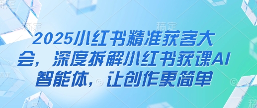 2025小红书精准获客大会,深度拆解小红书获课AI智能体,让创作更简单-东疆墨鹰的百宝箱