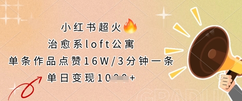 小红书超火的治愈系loft公寓,单条作品点赞16W,3分钟一条,单日变现数张-东疆墨鹰的百宝箱